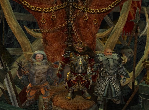 The Victorius Dwarves: Thlumpi, Hain, and Azagan, on the Goblin Kings' throne, and yes I mean Kings' there are three of the buggers in there!